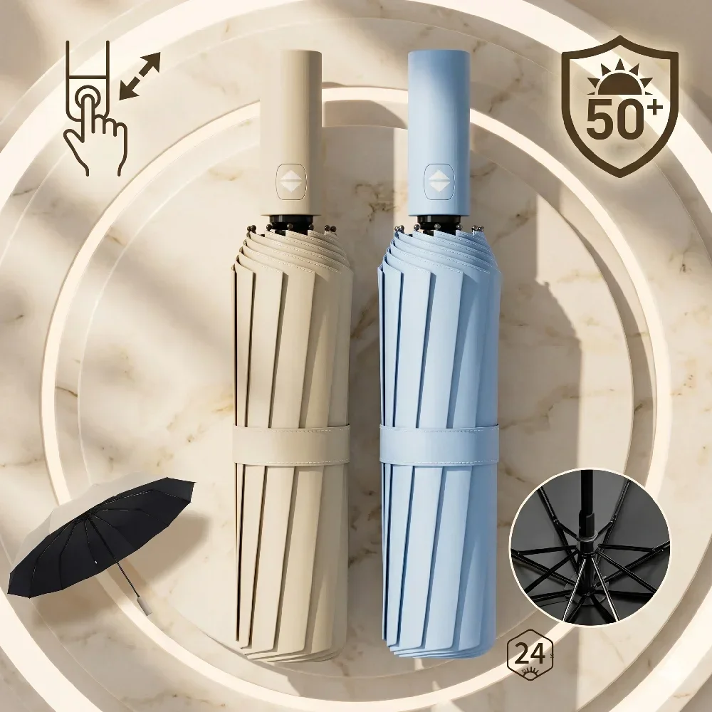Deluxe Windproof Folding Umbrella with UPF 50+ UV Protection