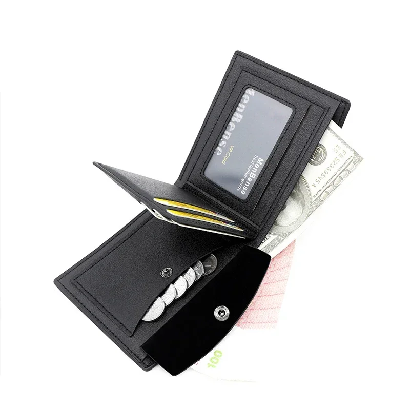 Slim Men Wallets New Short Zipper Card Holder Photo Holder Male Purse Simple Coin Pocket High Quality PU Leather Men's Wallet 3