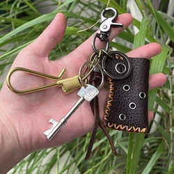 Genuine Leather Keychain with Brass and Stainless Steel Accents (Golden Set)