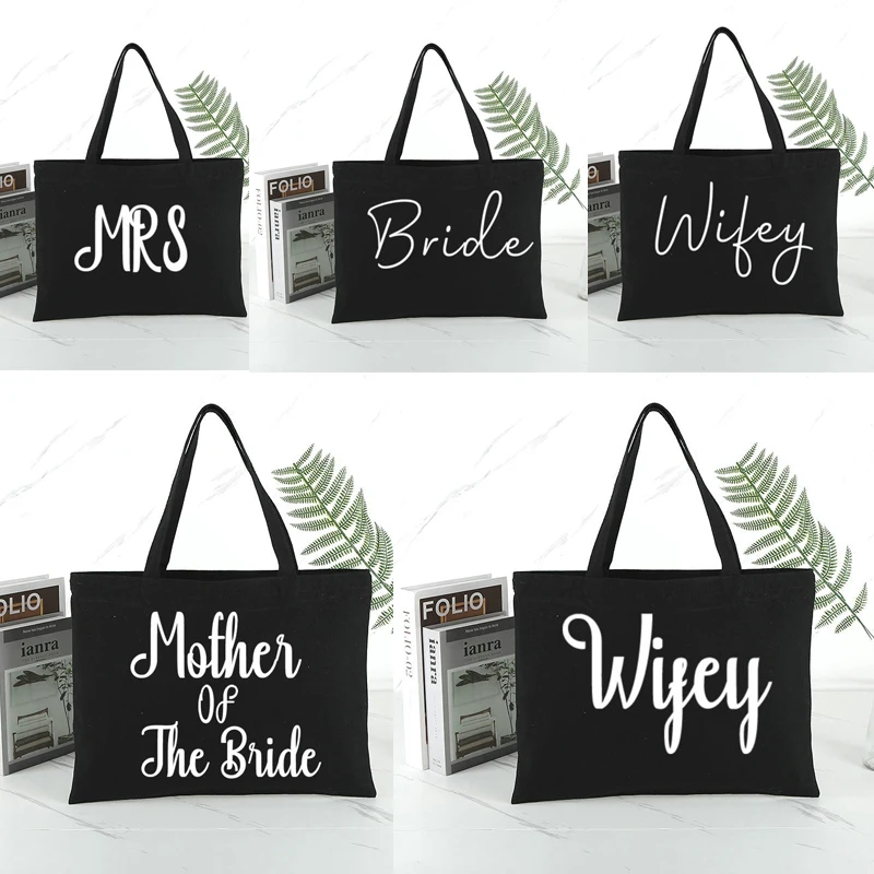 

Female Canvas Handbag Bridesmaid Gifts Team Bride Print Women Shopping Bags Wedding Party Should Bag Totes Eco Reusable