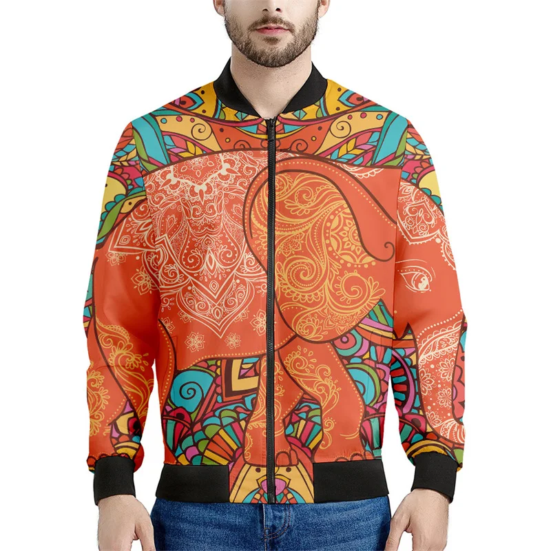 thumbnail image 1 of Chaqueta con cremallera y estampado 3D de elefante tribal para hombre, sudadera con estampado de animales, chaquetas holgadas de calle para primavera y otoño, abrigos de manga larga, 1 of 5