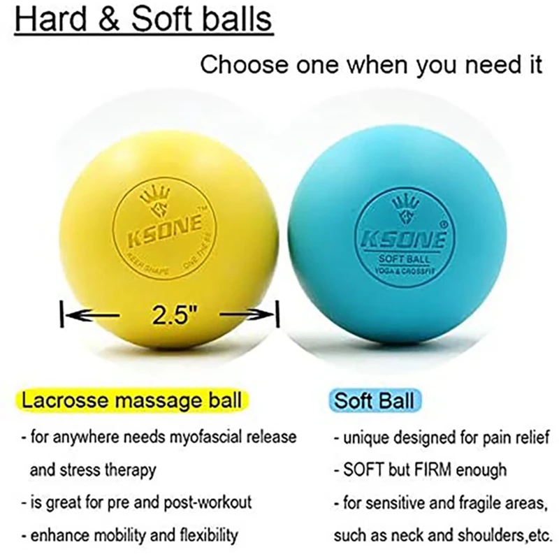 KSONE Lacrosse Massage Ball Set-Muscle Massage Roller-Deep Tissue Balls-Hard And Soft Ball Mini massage ball juggle balls set