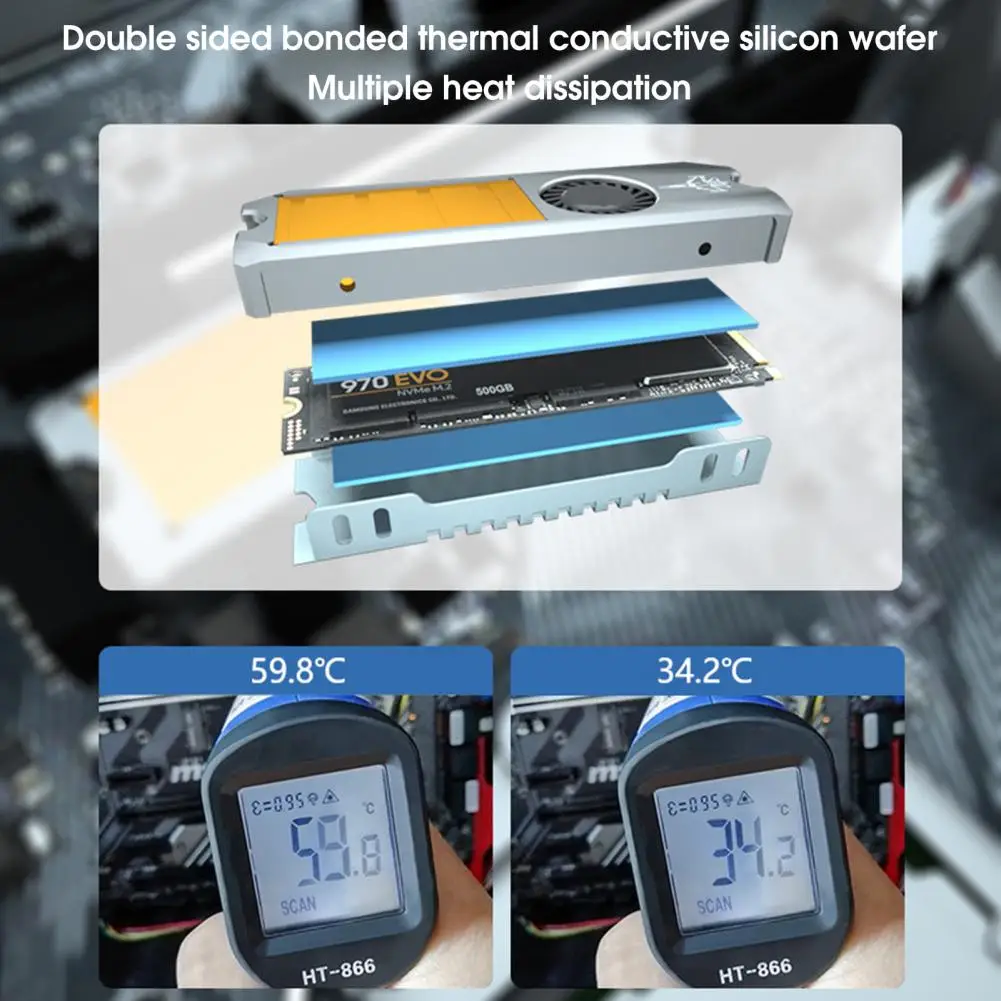 선풍기 SSD 라디에이터 전문 온도 제어 금속 PWM 냉각 선풍기, 하드 디스크 방열판 열 패드, M.2 SSD용