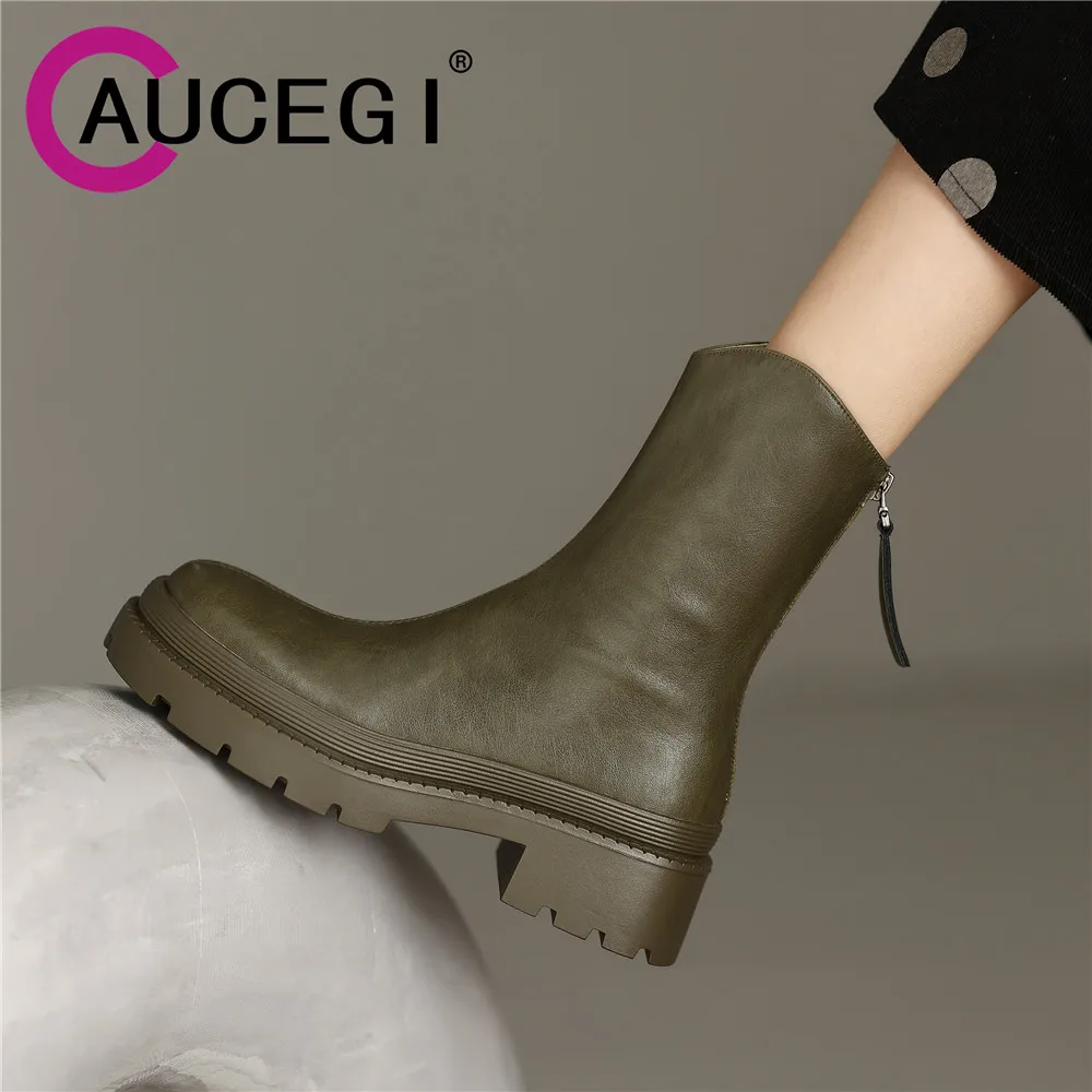 

Aucegi брендовые дизайнерские женские туфли с круглым носком, горячая Распродажа, осенне-зимняя повседневная праздвечерние чная зеленая ретро-Обувь На Молнии