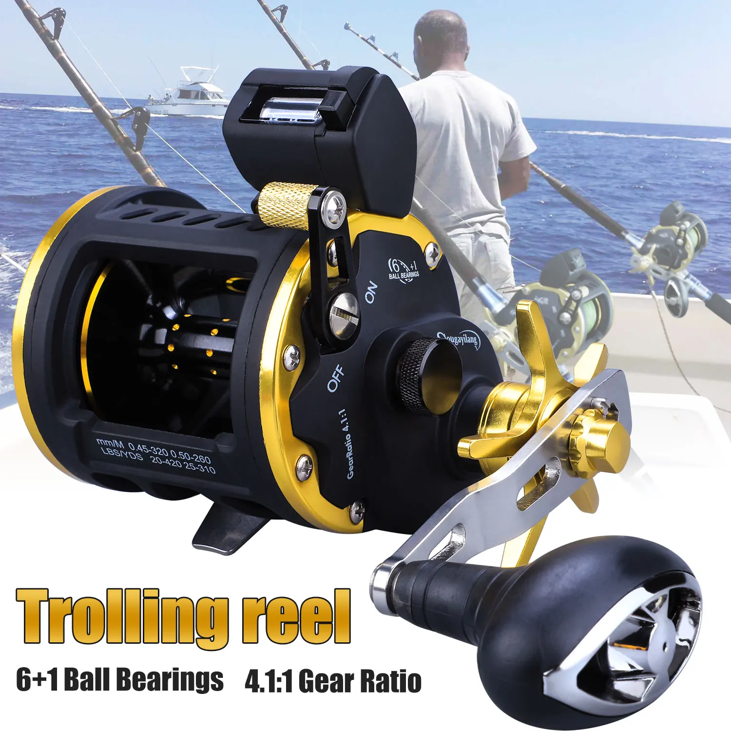 Sougayilang Line Counter Fishing Reel Conventional Level Wind Trolling Reel  for Sea Bass Grouper 4.1:1/6+1BB Max Drag 25Kg Pesca - AliExpress