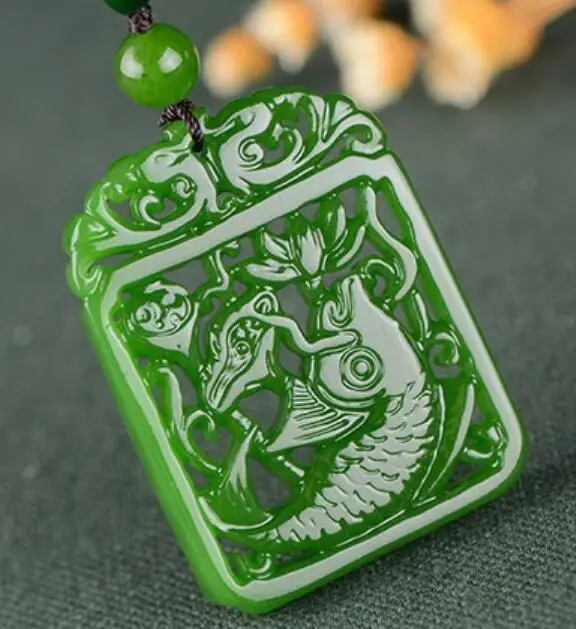 

100% Natural jade fish Pendant Green Lucky Amulet Jasper Gemstone Hand engraving Amulet Jewelry Fashion Amulet Men Women Gifts