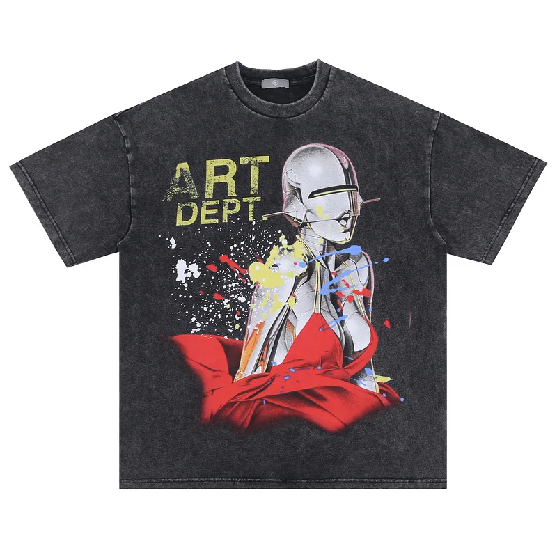 

Vintage Art Dept Hip Hop T Shirt Men Retro Washed 100% Cotton Tops Tees Thick Material Tshirt 2023 Streetwear Hip Hop T-shirt