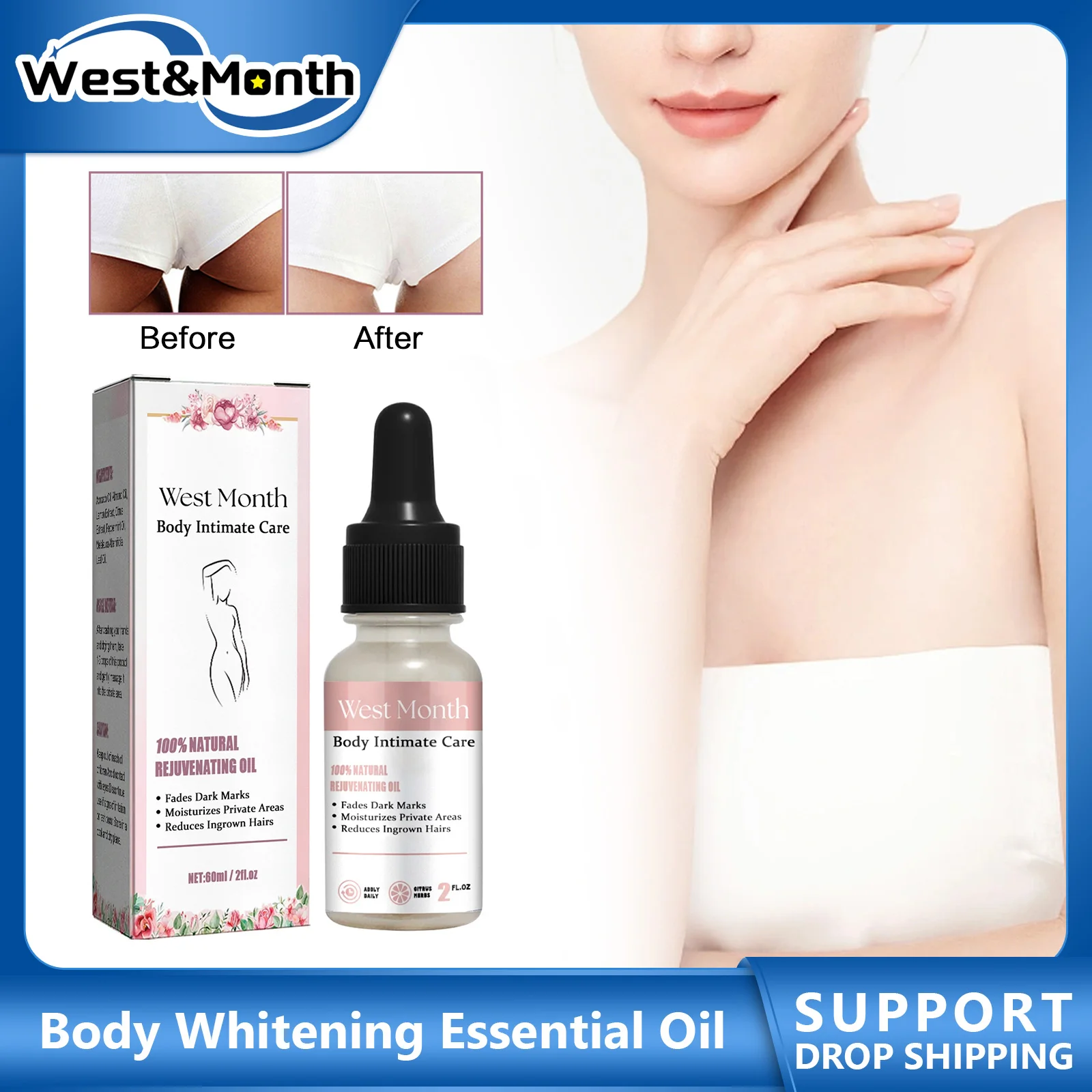

Body Whitening Essential Oil Private Parts Underarm Butt Bleach Inner Thigh Intimate Areas Dark Skin Removal Body Lightening Oil
