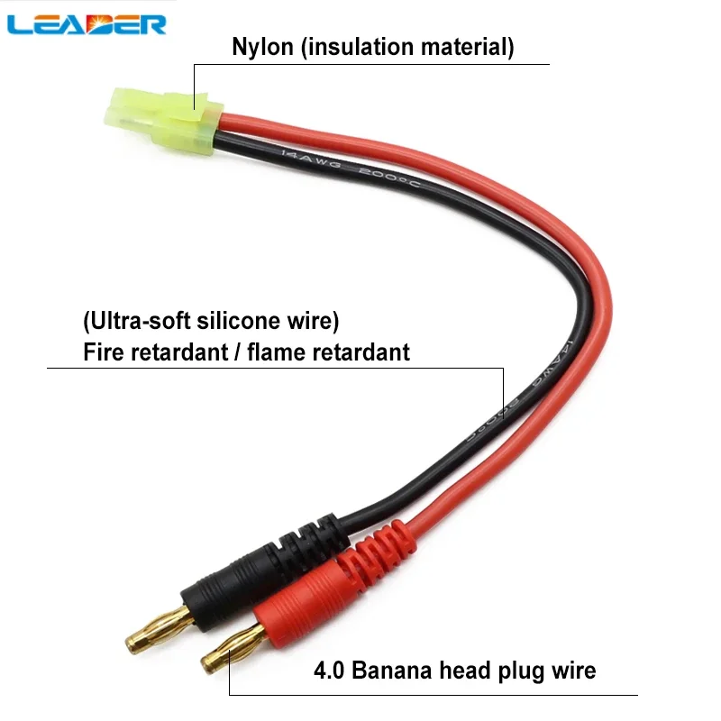 

LEADER 100pcs/Lot Mini Tamiya Plug To 4.0 Banana Plug Charger Cable with 14AWG High Temperature Silicone Wire 150MM LenghtSolar