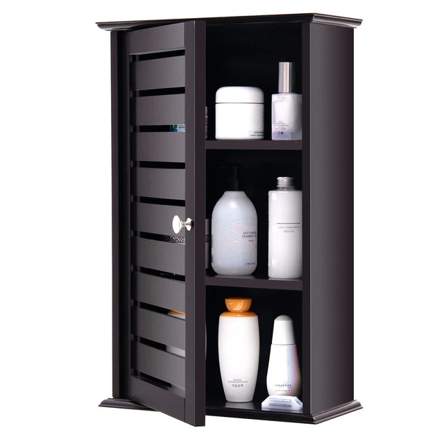 Wall Mount Bathroom Cabinet Storage Organizer with Doors and Shelves-Gray | Costway