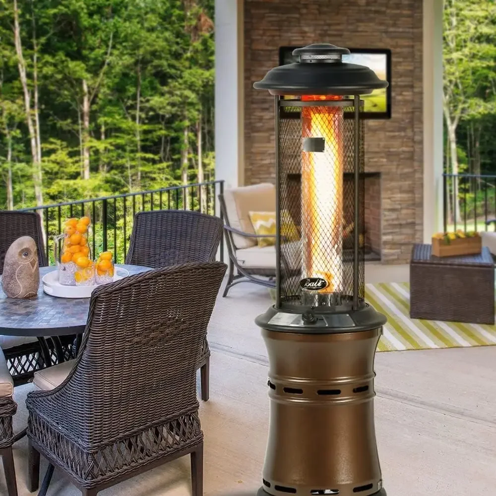 Propane Gas Patio Heater with Glass Flame and Wheels 6