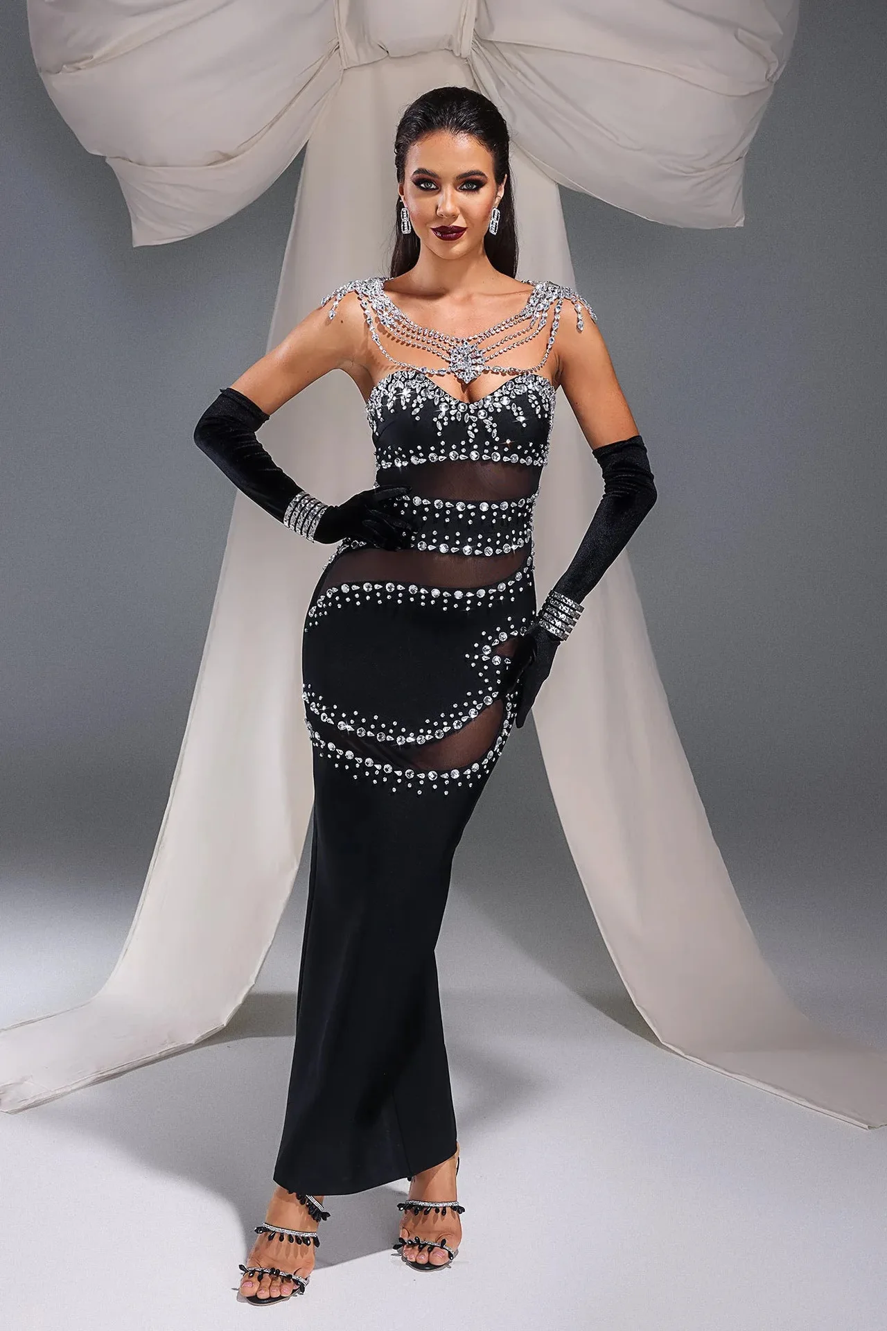 

Новинка 2024, черное Бандажное платье для торжества, женское облегающее длинное вечернее платье до щиколотки без бретелек в стиле знаменитостей, женское платье