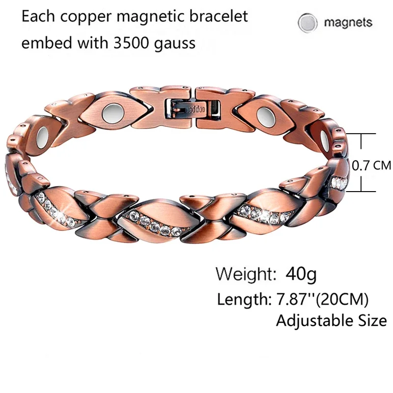 MagEnergy Bracciale Magnetico In Rame Puro 99,99% Donna – 6 Magneti 3500 Gauss