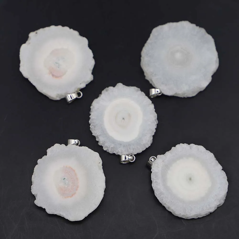 Natural Stone White Crystal Toothcluster Round Cut Face Irregular Pendant Necklace Fashion DIY Jewelry Accessories Wholesale4Pcs