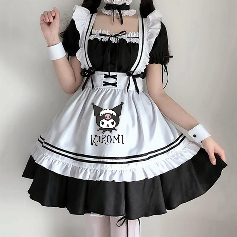 

Women Maid Outfit Anime Long Dress Lolita Sanrio Y2K Kuromi Large Size Dress Halloween Party Cosplay Kawaii Japanese Apron Skirt