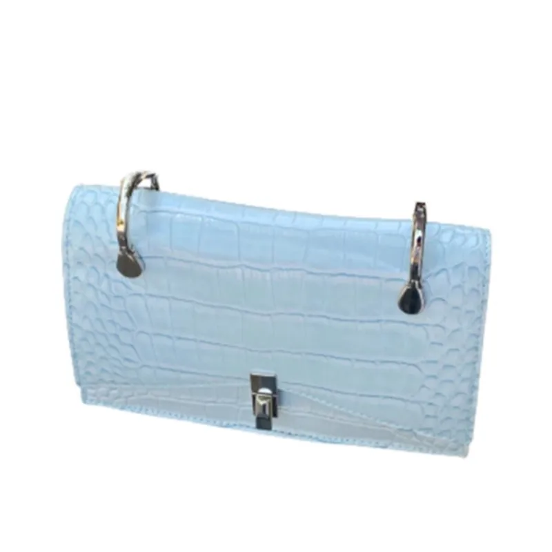 Hot Girl Blue Chain Handbag Women Faux Crocodile Pattern Square Large Capacity Shoulder Bags Ladies High End Y2k Crossbody Bag