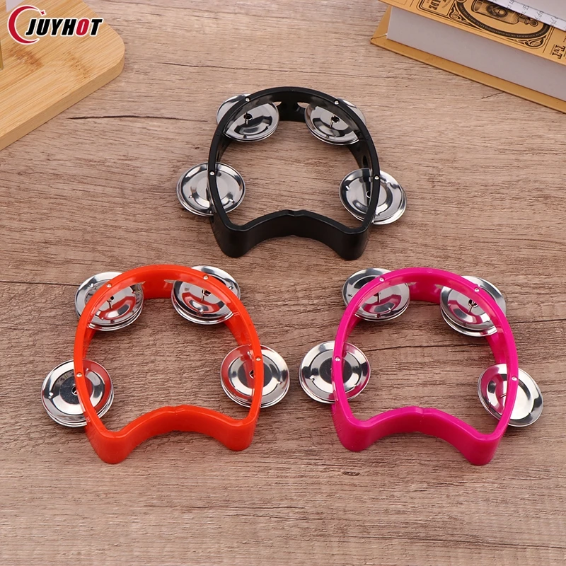 Hand Tambourine Kindergarten Hand-held Tambourine Metal Bells Plastic Rattle Ball Percussion For KTV Party Kids Game Musical Instrument Toy