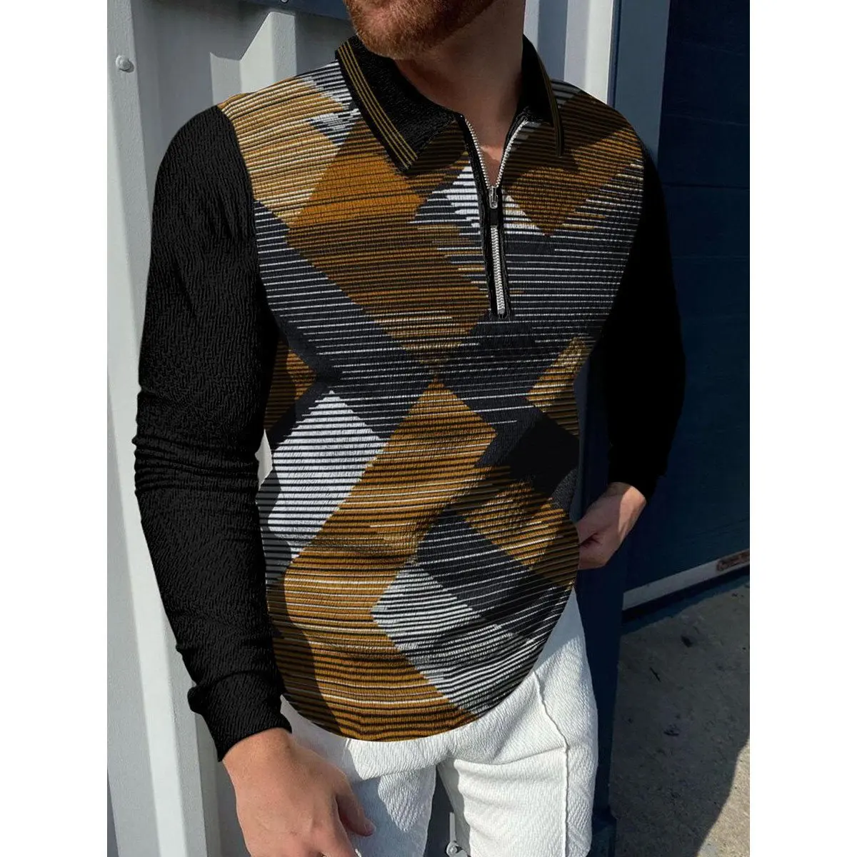 

Men's Printed Zipper Casual Polo Shirt men-s-top Color 6