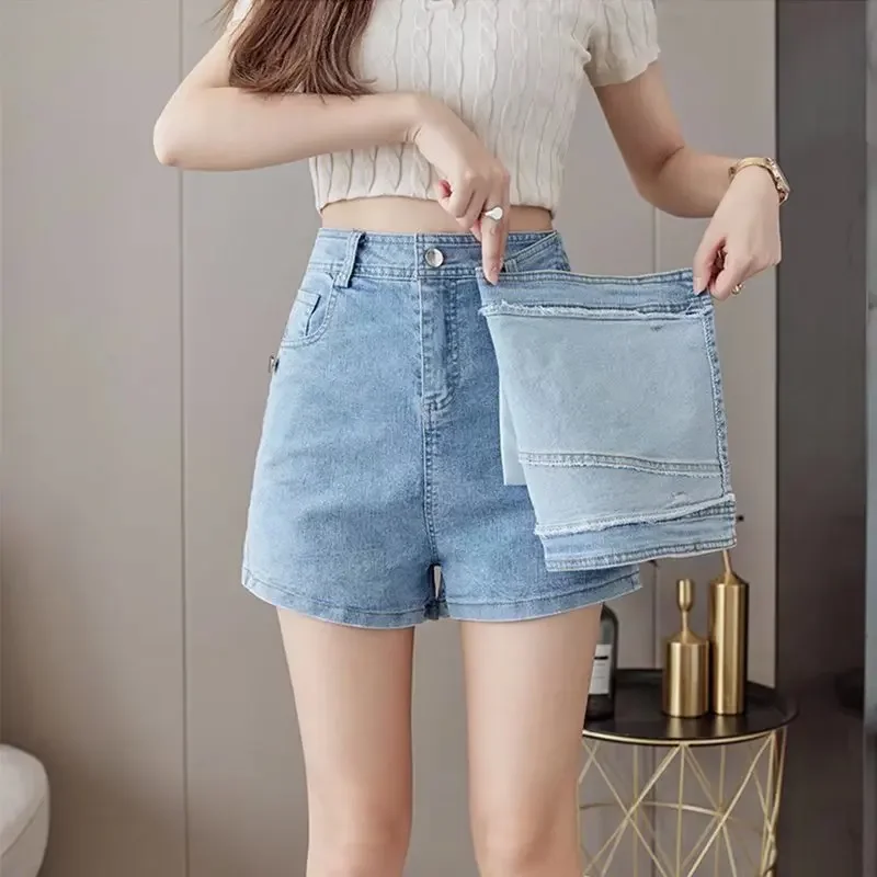 Plus Size S-5XL Denim Skirt Summer Slim Pants Short Skirt Anti Aliasing Irregular Wrap Hip A-line Skirt High Waisted Jean Shorts