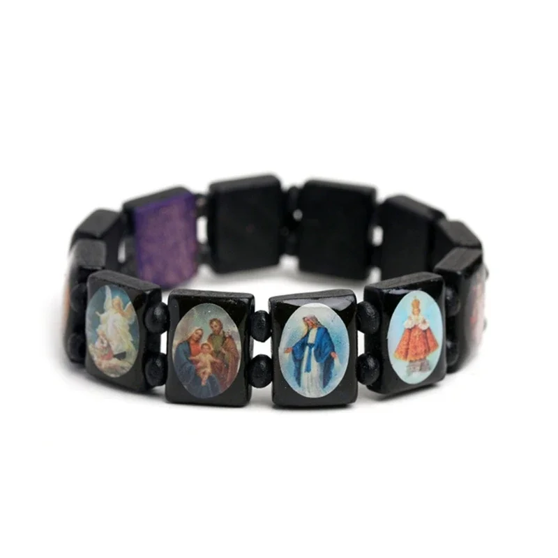 Lot De 4 Bracelets En Bois Catholique Avec Icônes Religieuses - Ajustables Homme/Femme