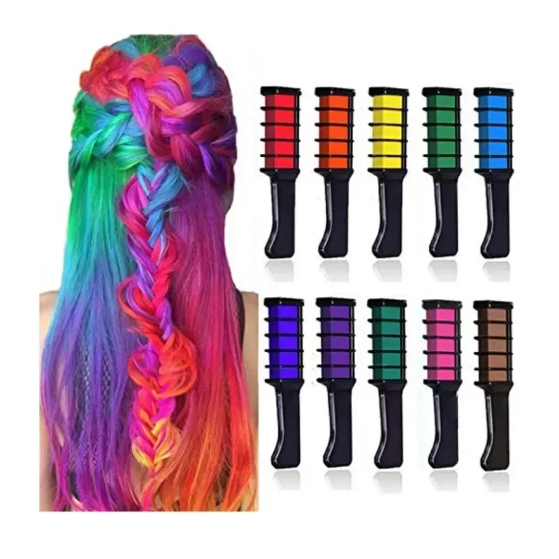 패션 메이크업 장난감 키트, 소녀를위한 일회용 머리 염색 빗 장난감, 10PCS 어린이 멀티 컬러 머리 염색 빗 세트