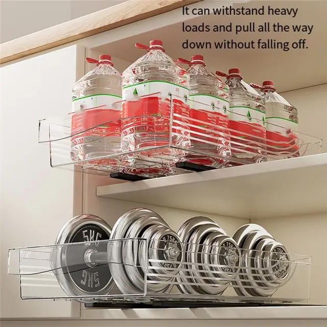 A11E-ลิ้นชักแบบยืดหดได้ รางเลื่อนโปร่งใส ชั้นวางของในครัว กล่องเก็บของแบบเคลื่อนย้ายได้ ตะกร้าเก็บของ กล่องเก็บของ 3