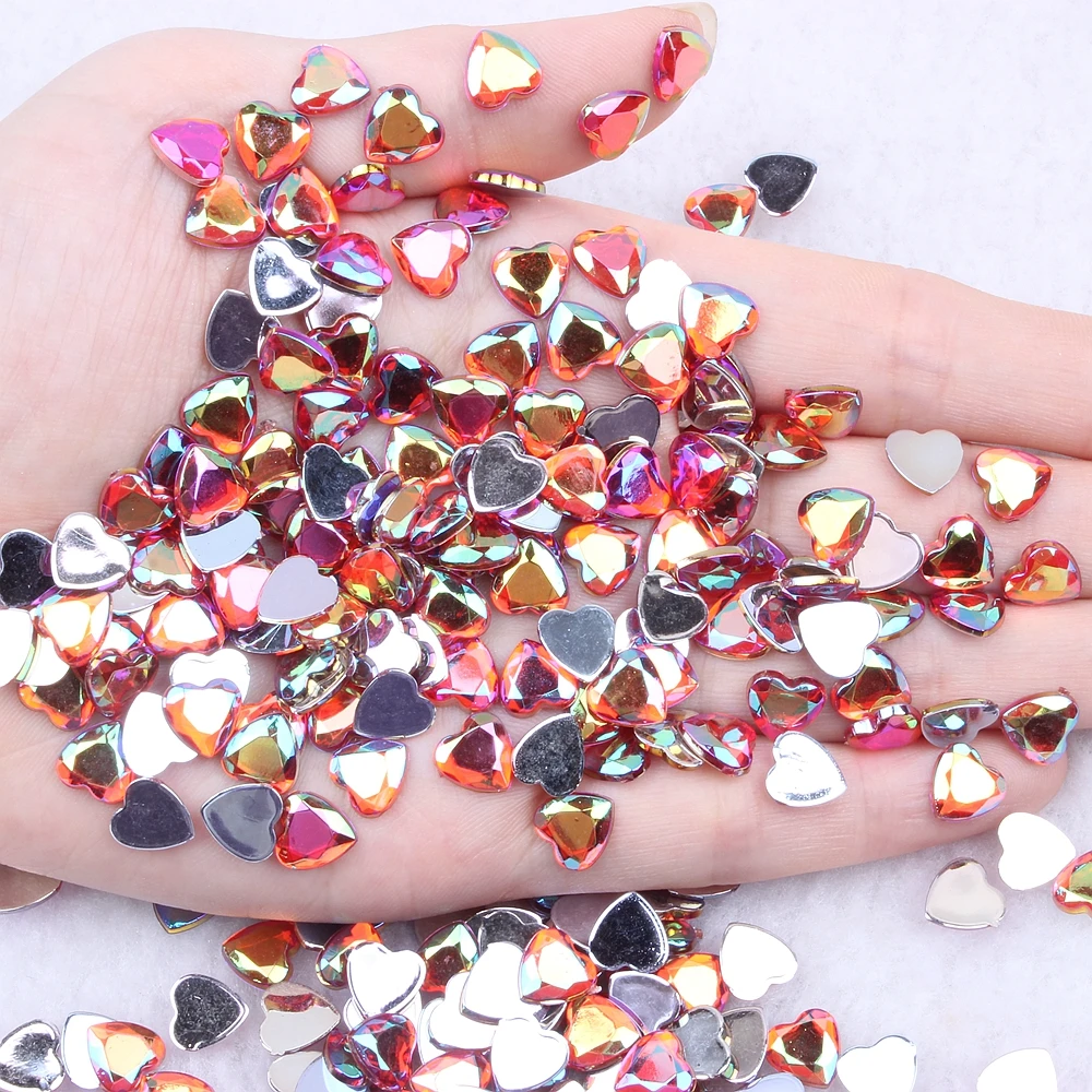 

New Style 6mm 8mm Heart Shape Acrylic Rhinestones Flat Back Flat Facets For Nails Art Glue On DIY Jewelry Making Acrylic Gem