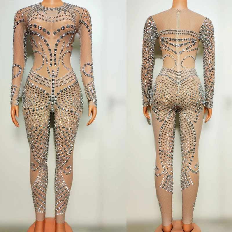 

Full Rhinestones Jumpsuit Rave Outfit Women Jazz Dance Onesies Nightclub Ds Dj Stage Performance Gogo Dancer Clothing XS7767