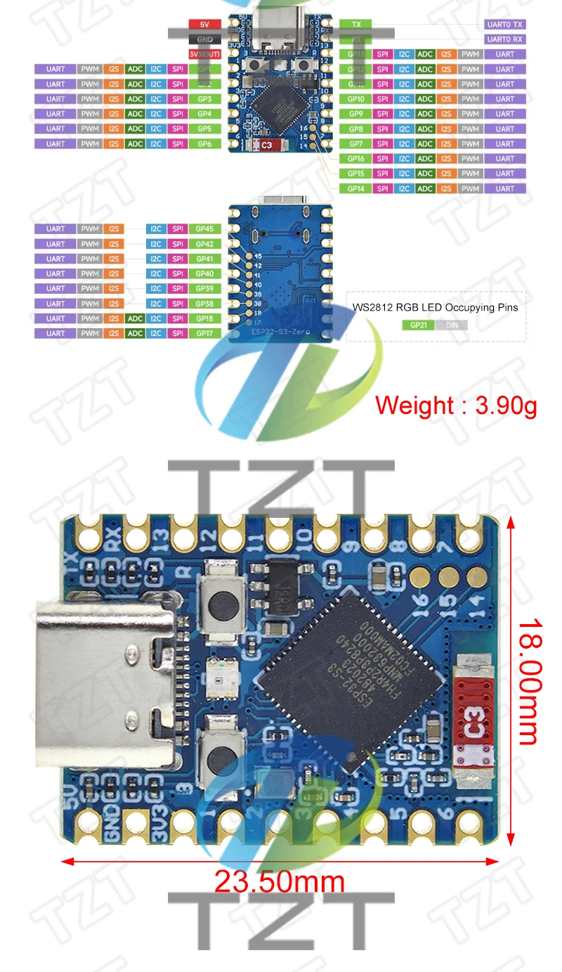 TZT 1/3 Stück ESP32-S3-Zero Mini-Modul WiFi Bluetooth Ultrakleine Größe ESP32 C3 S3 ESP 32 – Detail 3