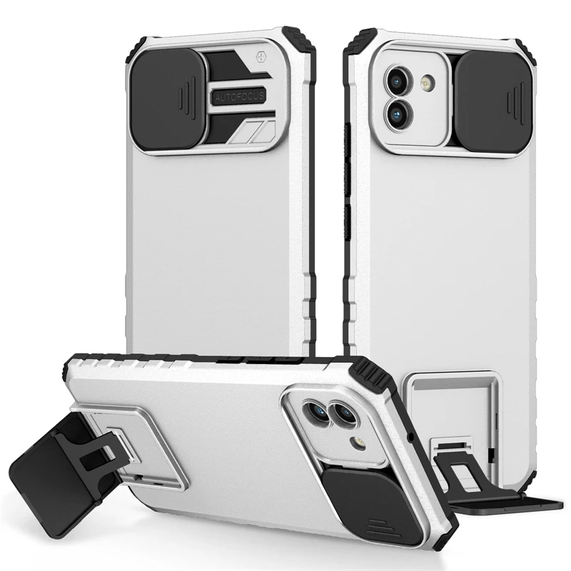 Slide Camera Lens Protect Armor Back Case with Holder Stand