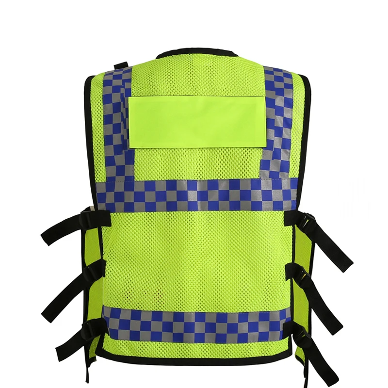Motorcycle HONGKONG STYLE Reflective Vest Lattice Screen Cloth Safety Vest Traffic Police Zipper Reflective vest