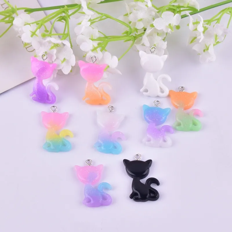 

10pcs/pack Y2k Charms Colorful Cat 3D Resin Charms for Women Earring Necklace Jewelry DIY Making
