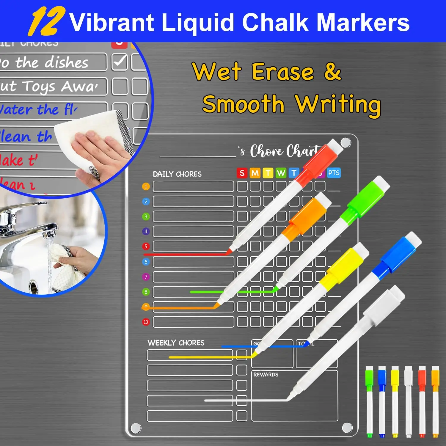 Acrylic Magnetic Weekly Kitchen Chart Chores Checklist for Teens Adult Family Multiple Kids Reusable Meal Planner 6 Markers