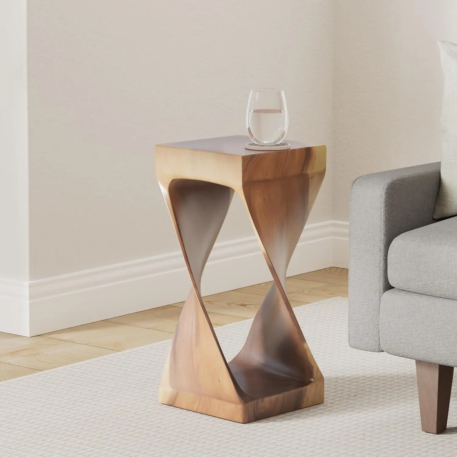 Functional and Visually Alluring Natural Wood Glaze Accent Side Table, 12 L x 12 W x 26 H, Brown