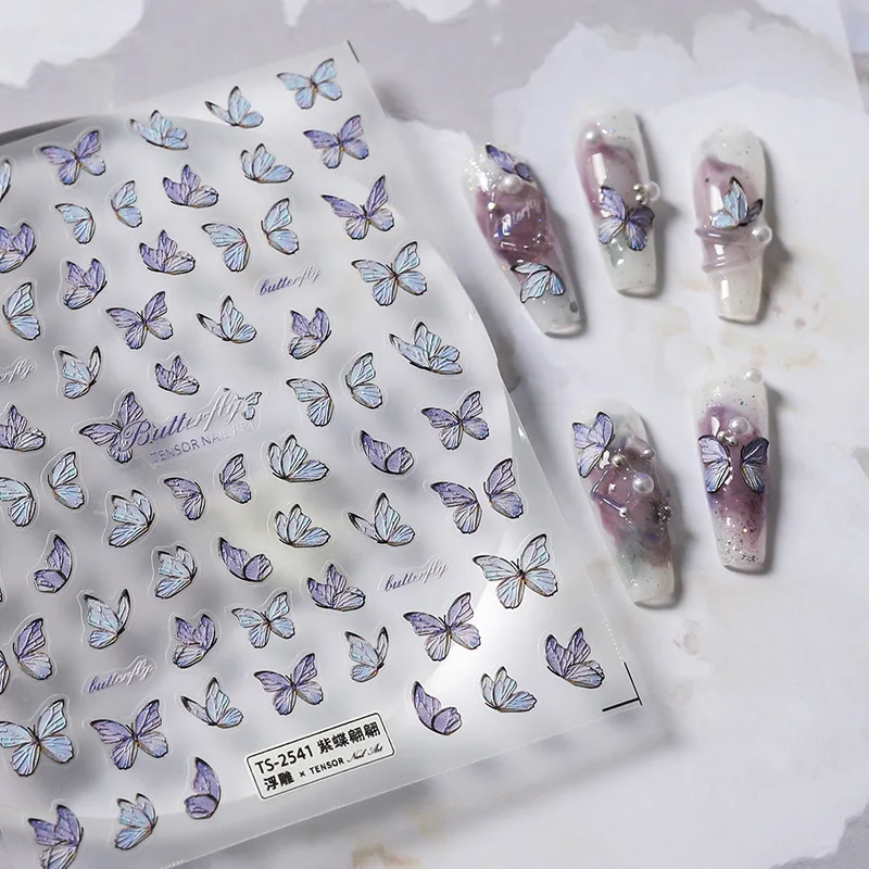 

[Meow.Sensei] Japanese Thin Tough Nail Sticker Pro Frosted Three-Dimensional Adhesive Nail Stickers Ts-2540 Purple Butterfly Ele