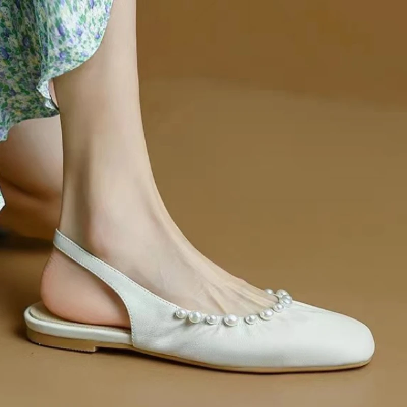 

Concise Designer Drawstring Flats Women 2023 Casual Comfort Leather Square Toe Flat Shoes Retro Plus Size 40 White Loafers