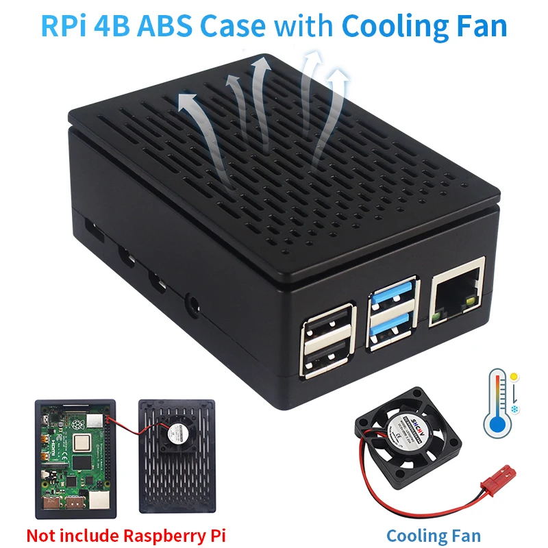 Grade Abs Shell Refrigerando com Ventilador Shell Plástico Transparente Preto para Raspberry pi Modelo b