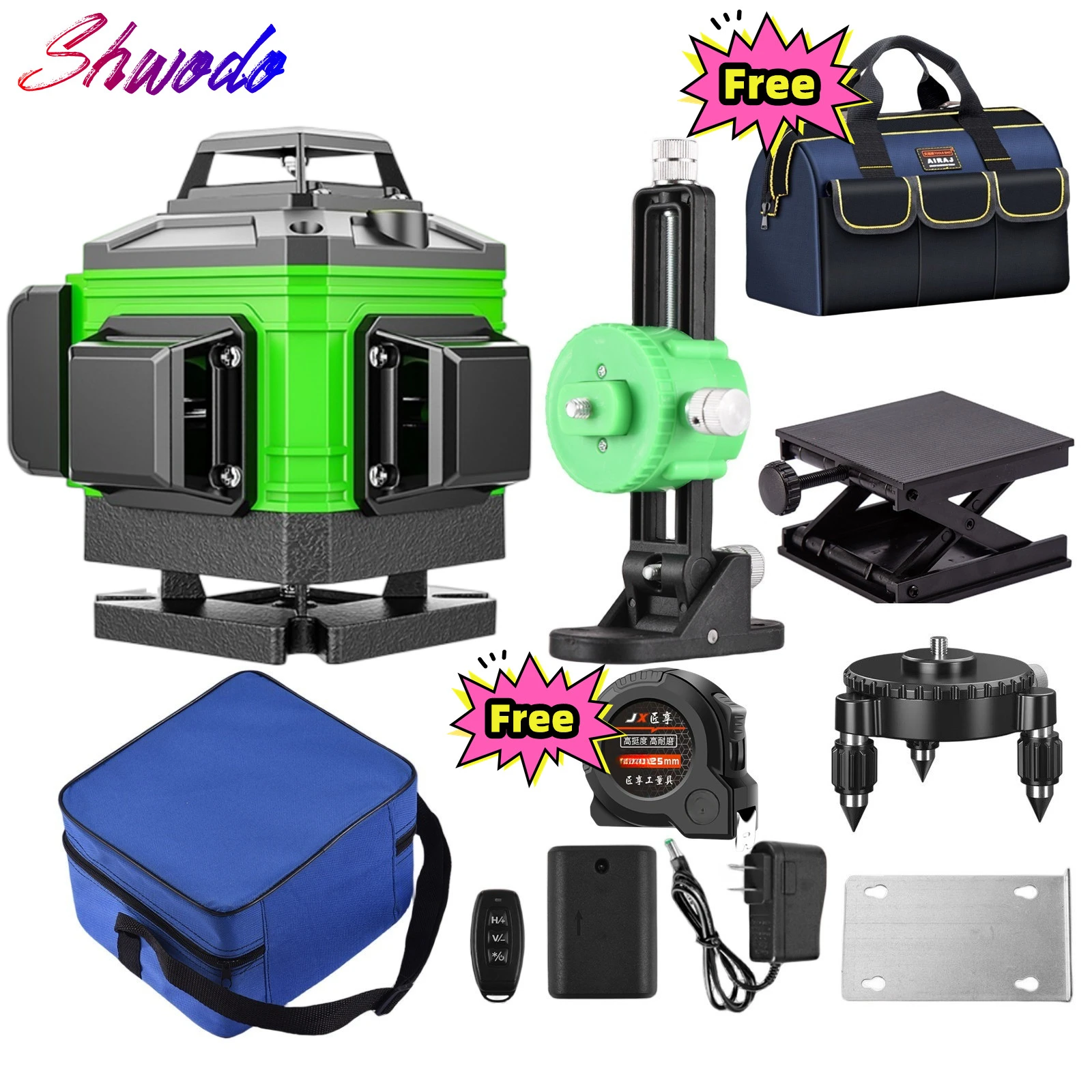 Самонивелирующийся лазерный уровень 4D, перезаряжаемый зеленый луч, 12/16 линий, 360 градусов Самонивелирующийся лазерный уровень 4D, перезаряжаемый зеленый луч, 12/16 линий, 360 градусов