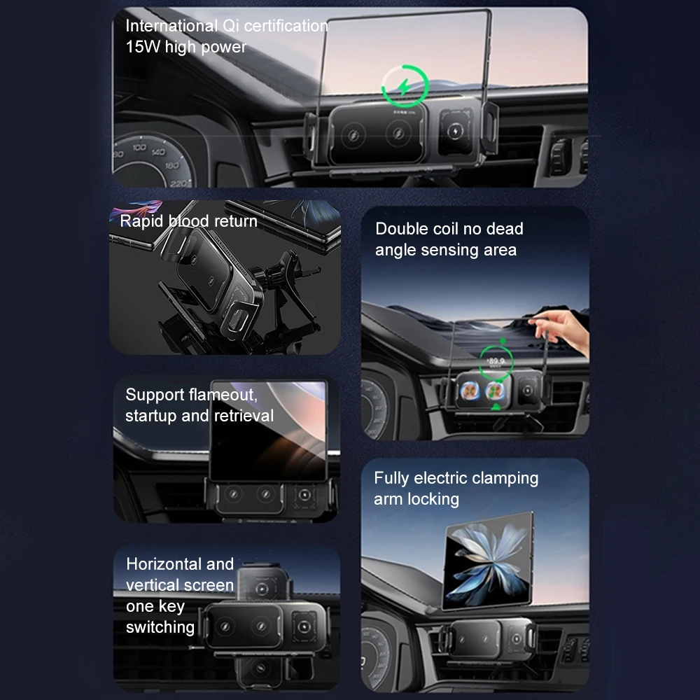 New Dual Coil Foldable Phone Holder Car Charging Stand Universal Car Wireless Charger Auto Phone Mount For Samsung Galaxy Z