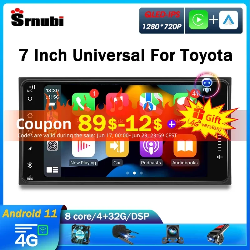 

2 Din Android 11 Car Radio for TOYOTA Corolla Crown Camry Hiace Previa RAV4 Prado VIOS Universal 7" Multimedia Player DVD Stereo