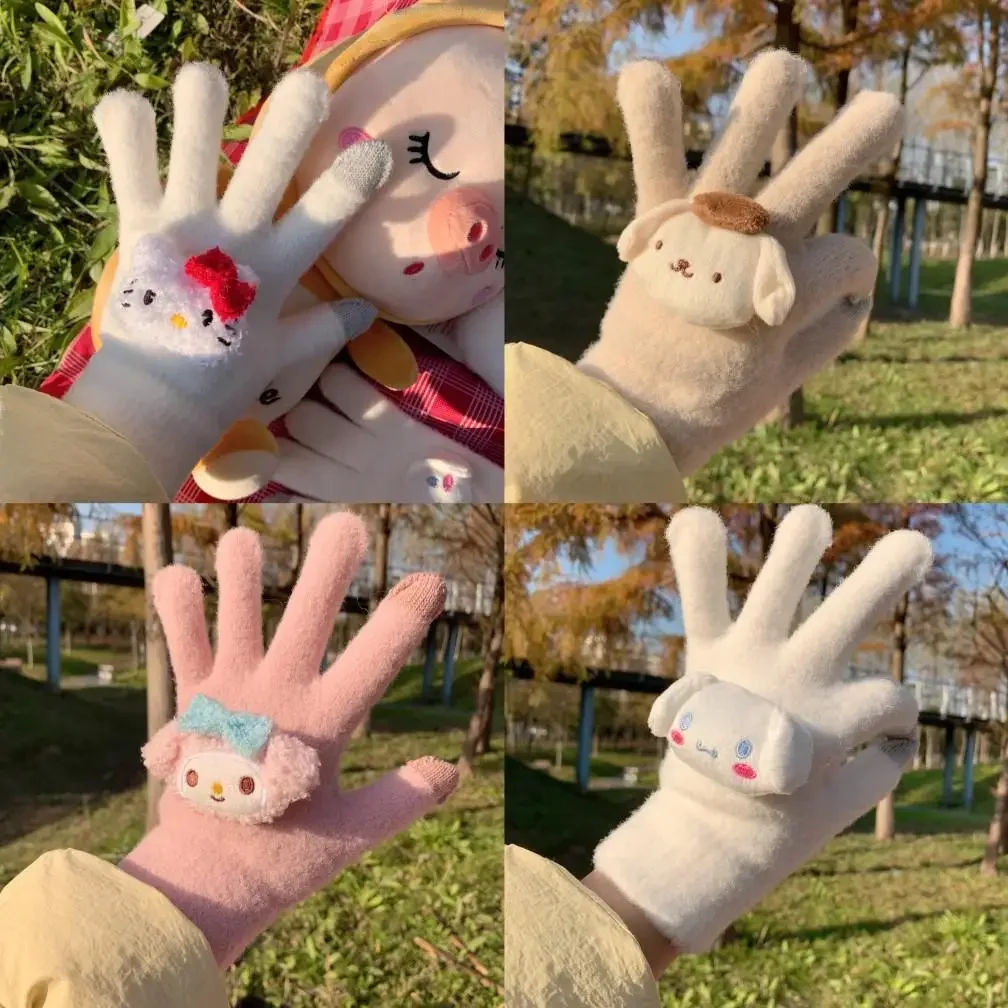 

Милые Мультяшные аниме серии Hello Kitty mymelody Kuromi Sanrioed милые модные мягкие плюшевые теплые перчатки для девочек фестивали маленький подарок