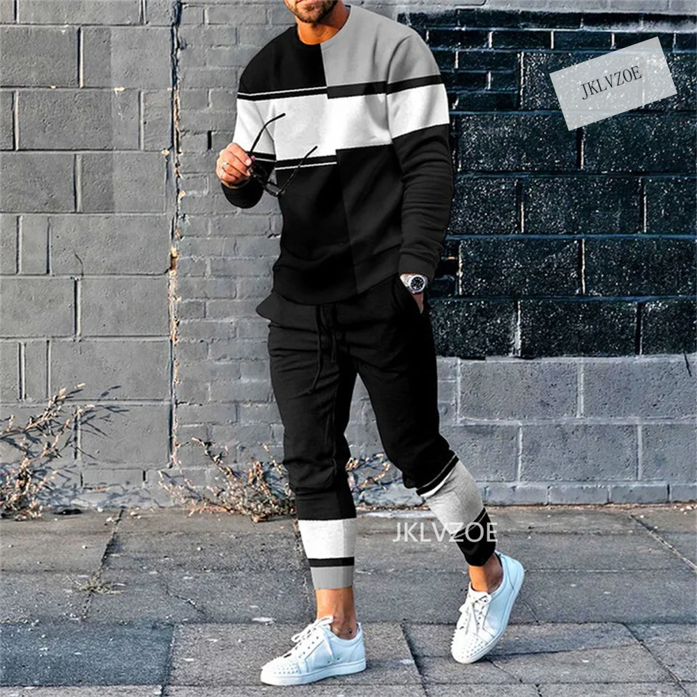 Fashion Luxury Tracksuit Men Casual Sportwear Long Sleeved Tshirt+Trousers 2 Piece Sets Jogger Sportswear Suit 3D Print Clothes
