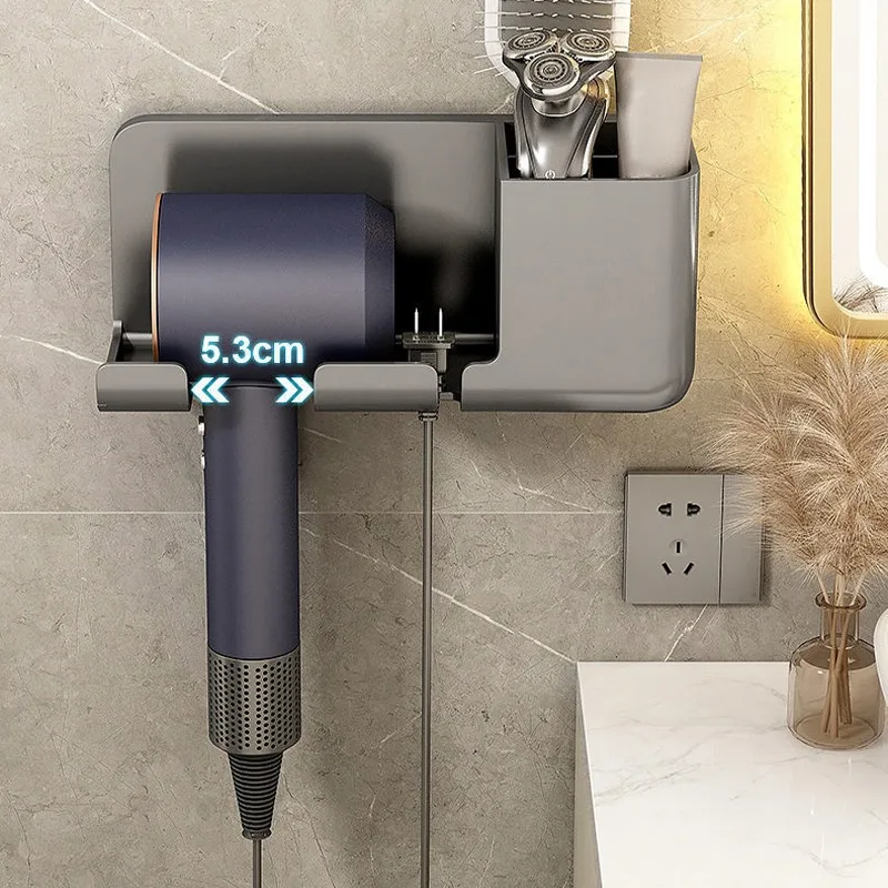 Hair Dryer Holder Wall Bathroom Shelf Without Drilling Plastic Hair Dryer Stand with Storage Box Toilet Blower Holder Shelf 3