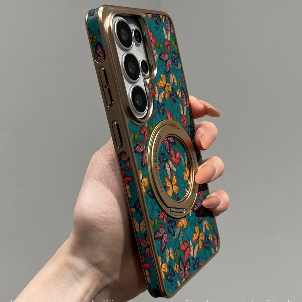 Ultra Plating 360° Rotation Alloy Bracket PU Leather Magnetic Case - Premium Hard Cover
