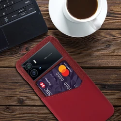 Elegant Business Card Slot Phone Cover Case with Bumper Protection and Sleek Design for Vivo iQOO 9 Pro (Red)