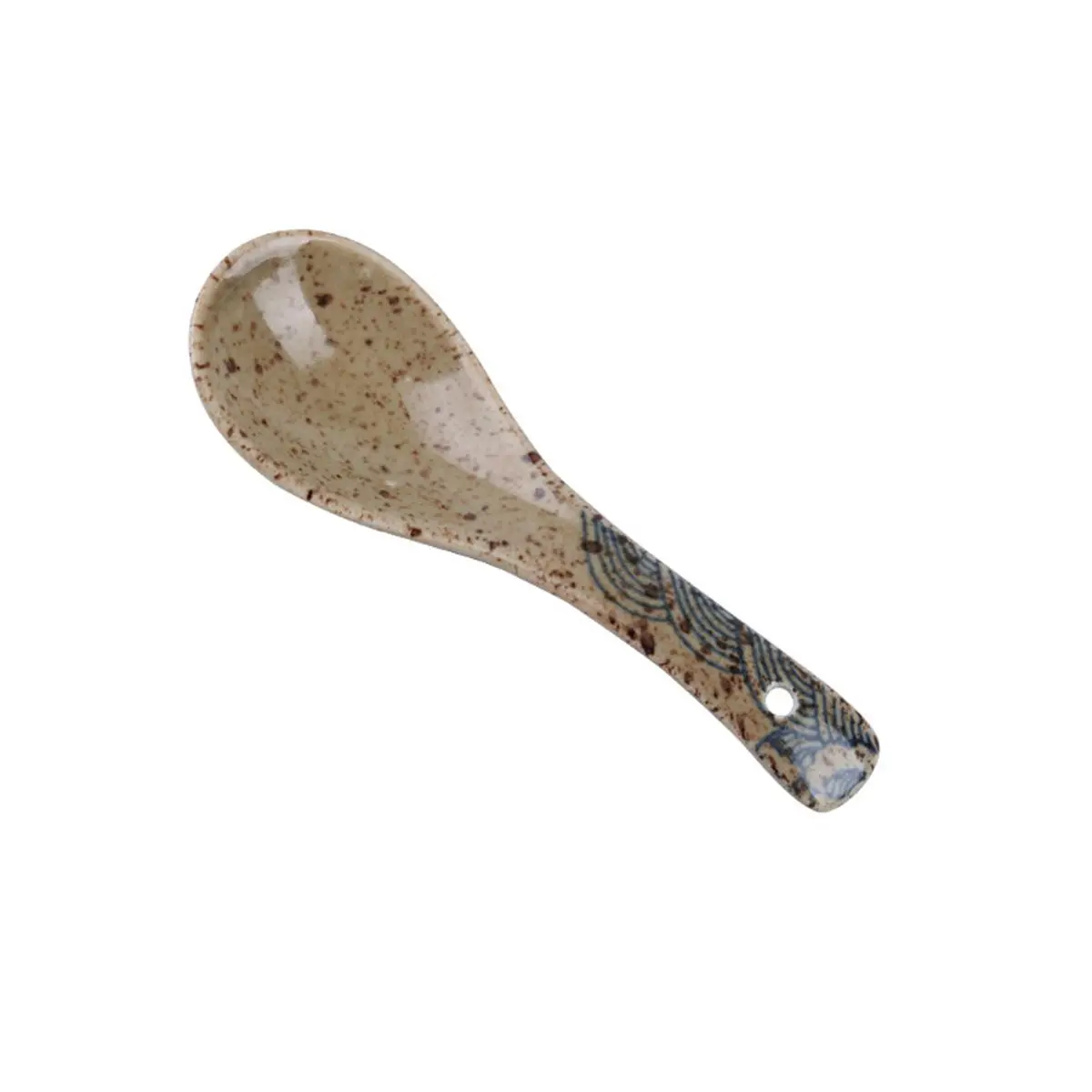 Soup Spoon Japanese-style Ceramic Handpainting Lotus Willow Underglaze Children's Rice Kitchen Tableware