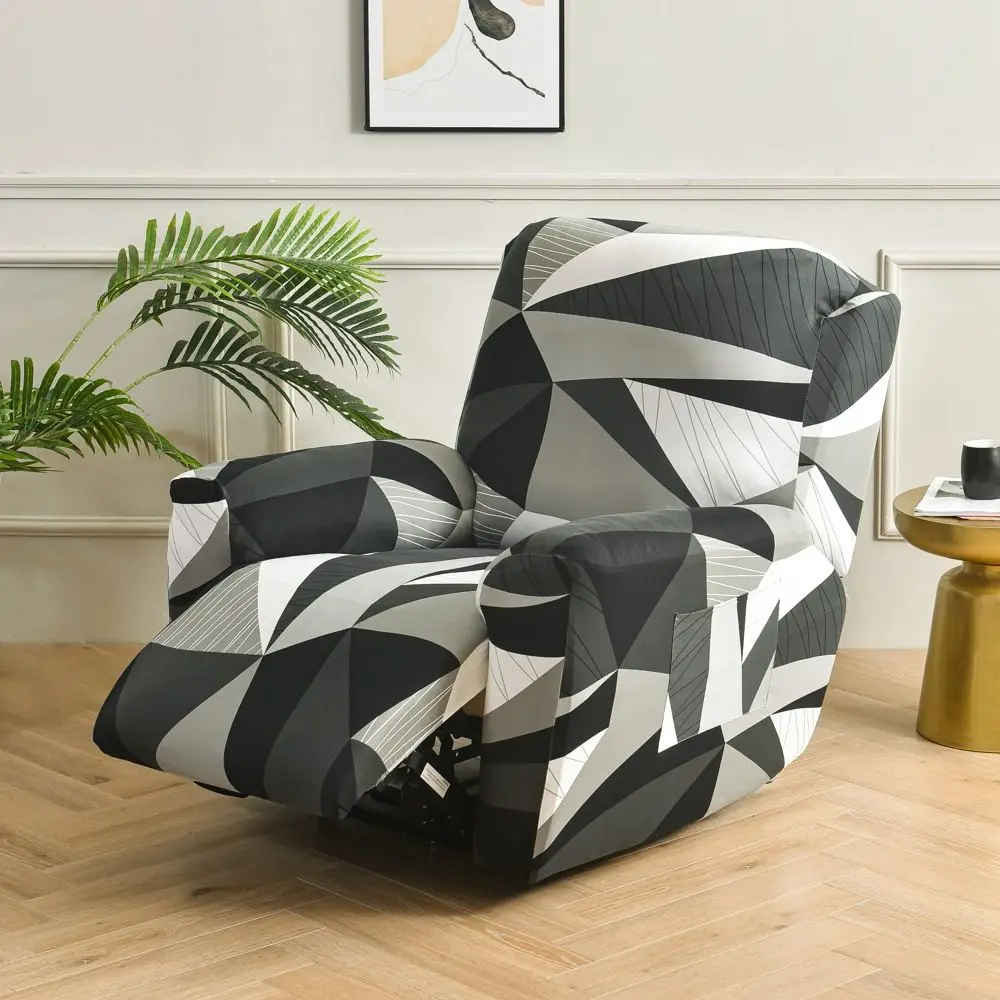 

4 Pieces Recliner Sofa Cover With Pocket for Living Room Elastic Geometric Print Reclining Chair Cover Lazy Relax Armchair Cover