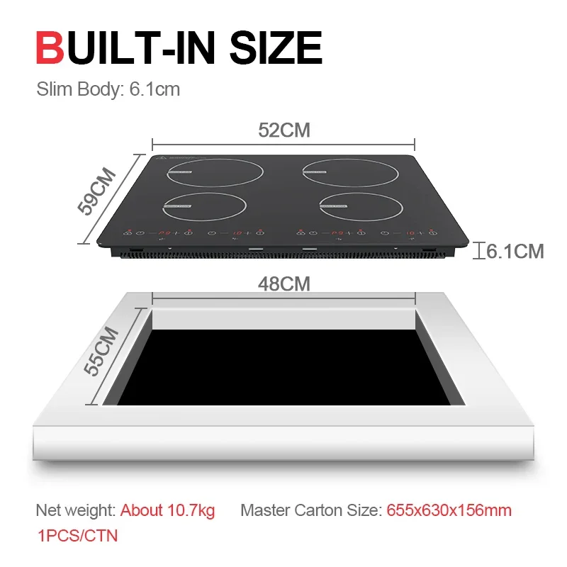 Built In 4 Plate Induction Hob Electric Stove 6800W Induction Cooktop With 4 Power Boost Burners 5