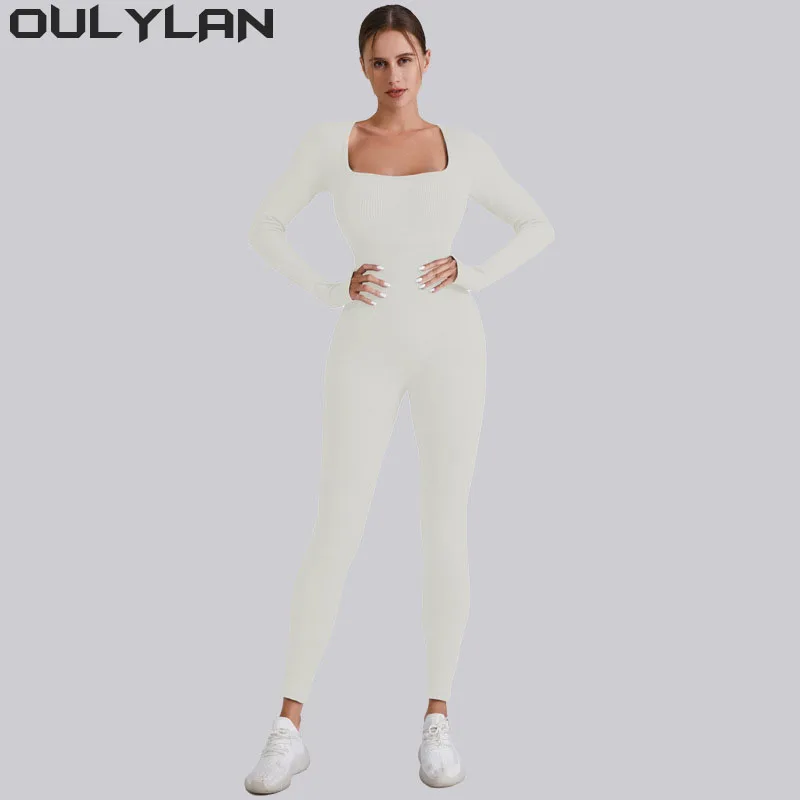 

Oulylan Jumpsuit Gym Workout Yoga Clothes Fitness Long Sleeved One Piece Sports Jumpsuit Sexy Tight Boilersuit Women Tracksuit