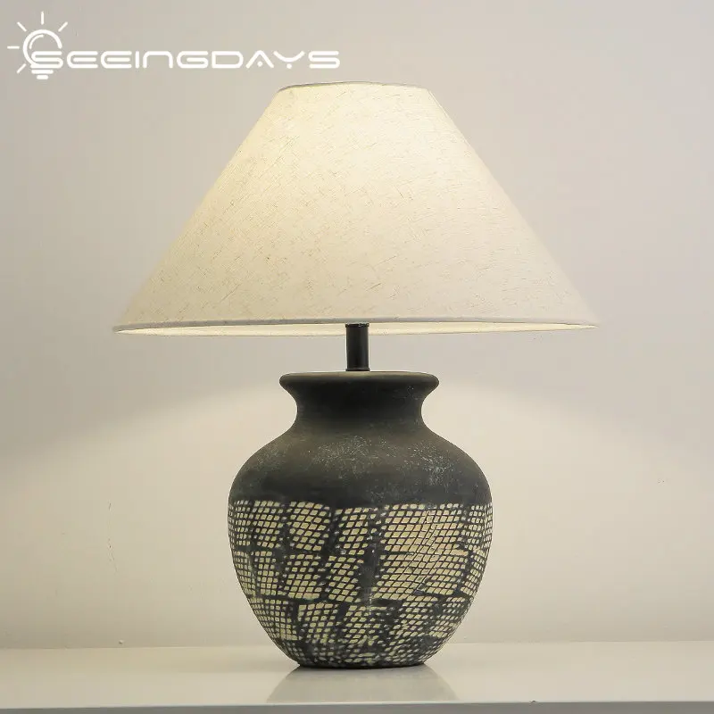 

Japanese Style Quiet Style Ceramic Table Lamp Living Room Simple Retro Natural Distressed Bed Bedside Lamp Chinese Style